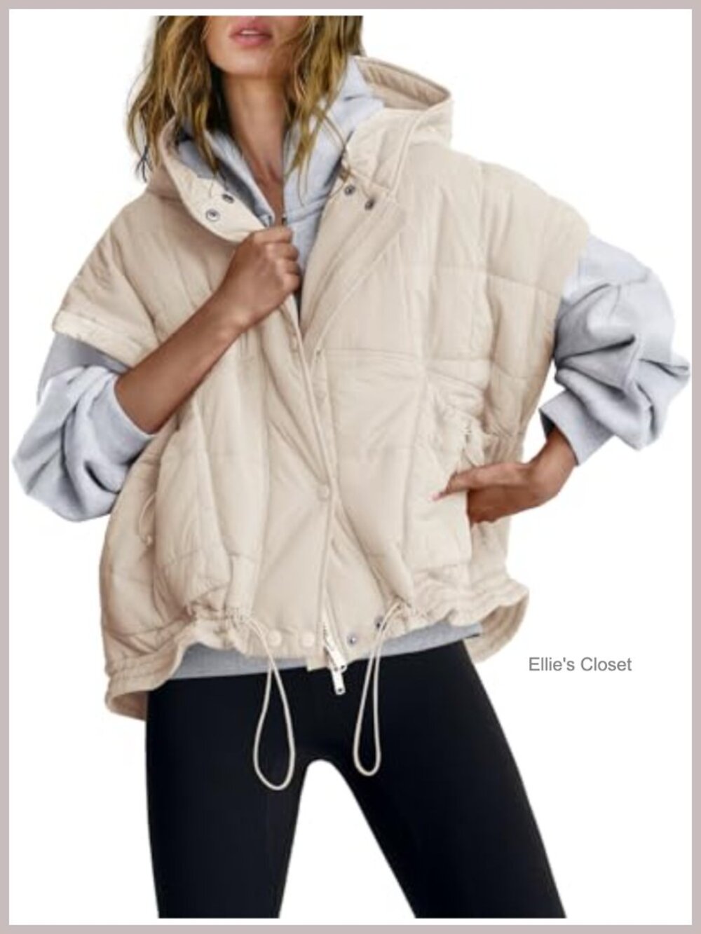 Women Oversized Quilted Puffer Vest Hooded Zip Up Pockets Sleeveless